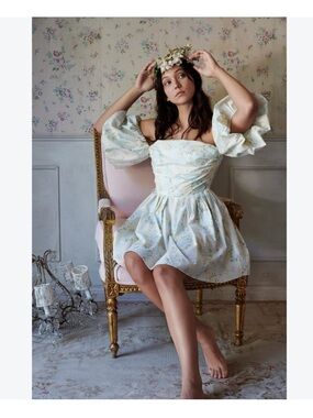 Shabby Chic Clara Cottagecore Off the Shoulder Dress in Sweetcorn Sz S